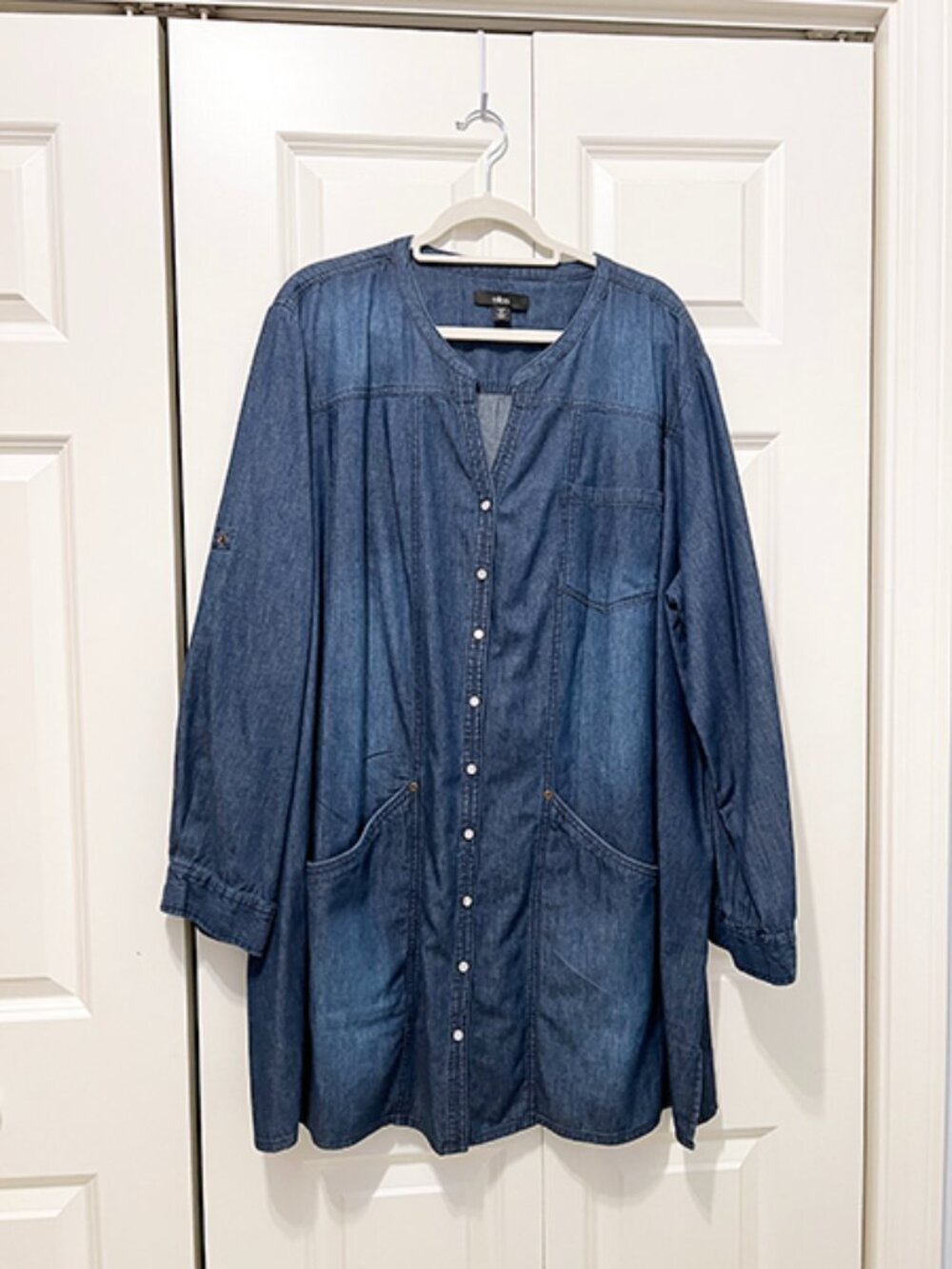Ellos | Plus Size Blue Denim Tunic Button Front [2X] | NWOT - Picture 3 of 8